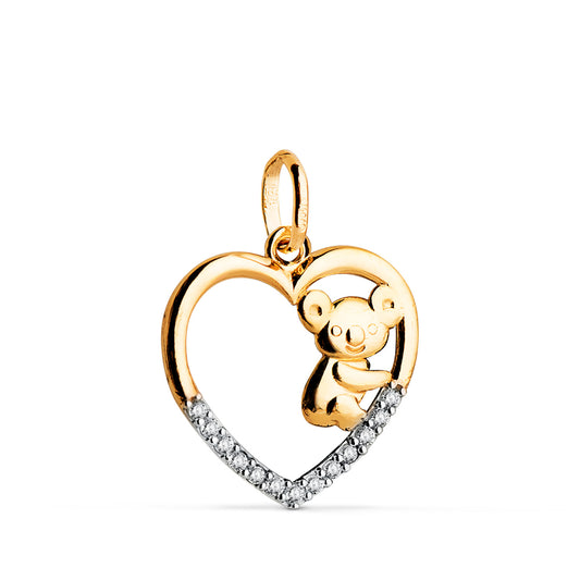 18K Gold Heart Pendant with Cubic Zirconia