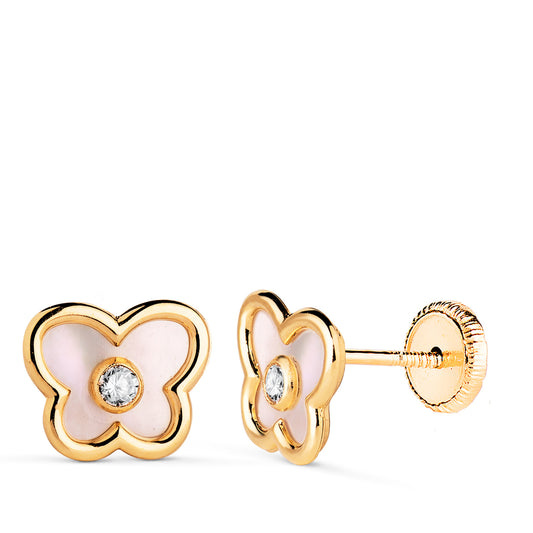 18K Yellow Gold Butterfly Earrings with Cubic Zirconia