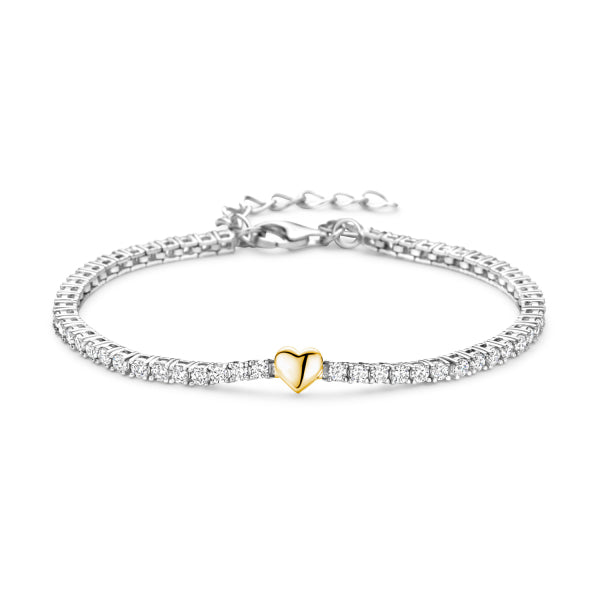 Gold-Plated Silver Tennis Bracelet with Hearts & 58 Zirconia