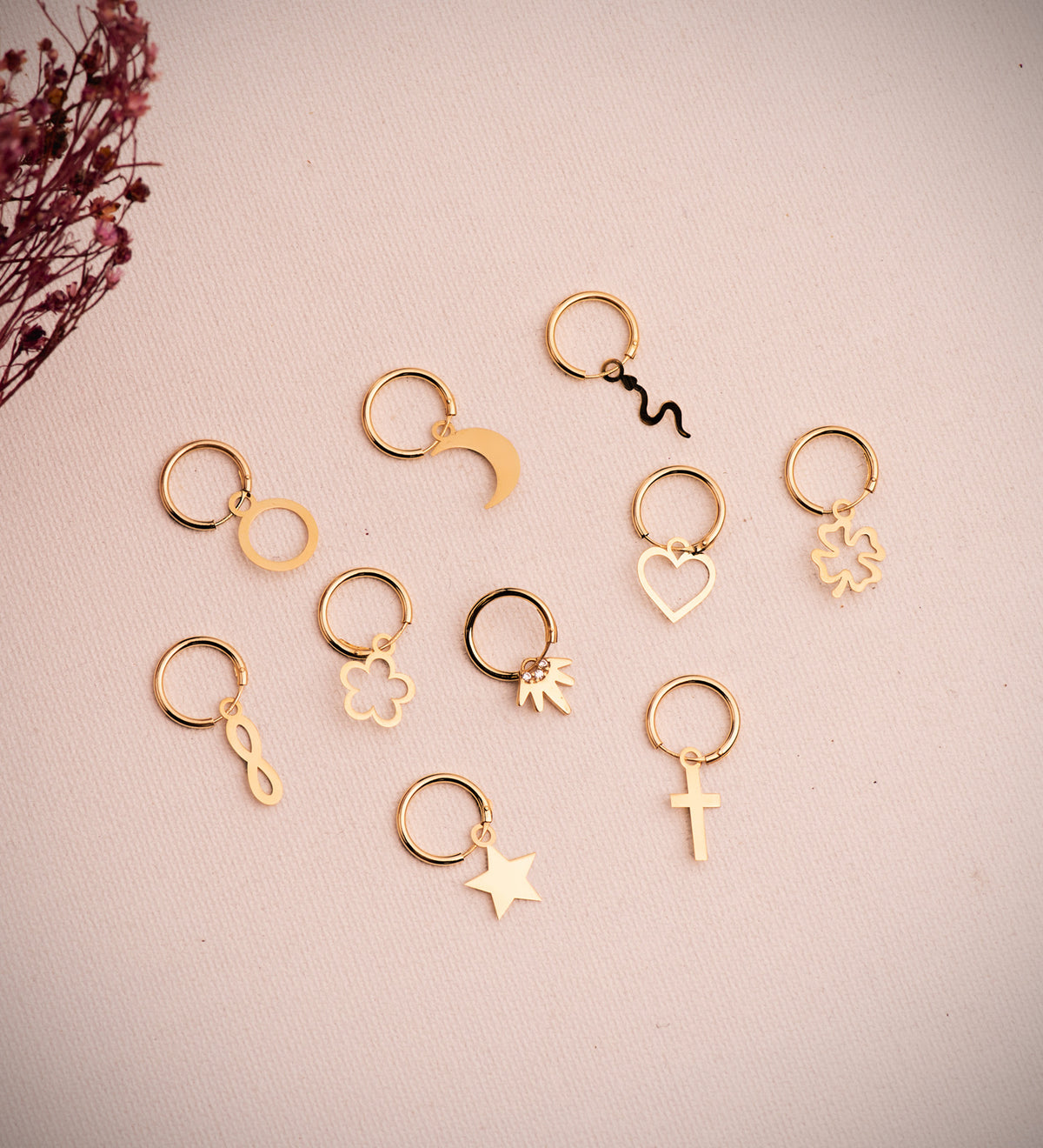 18K Yellow Gold Cross Hoop Earrings
