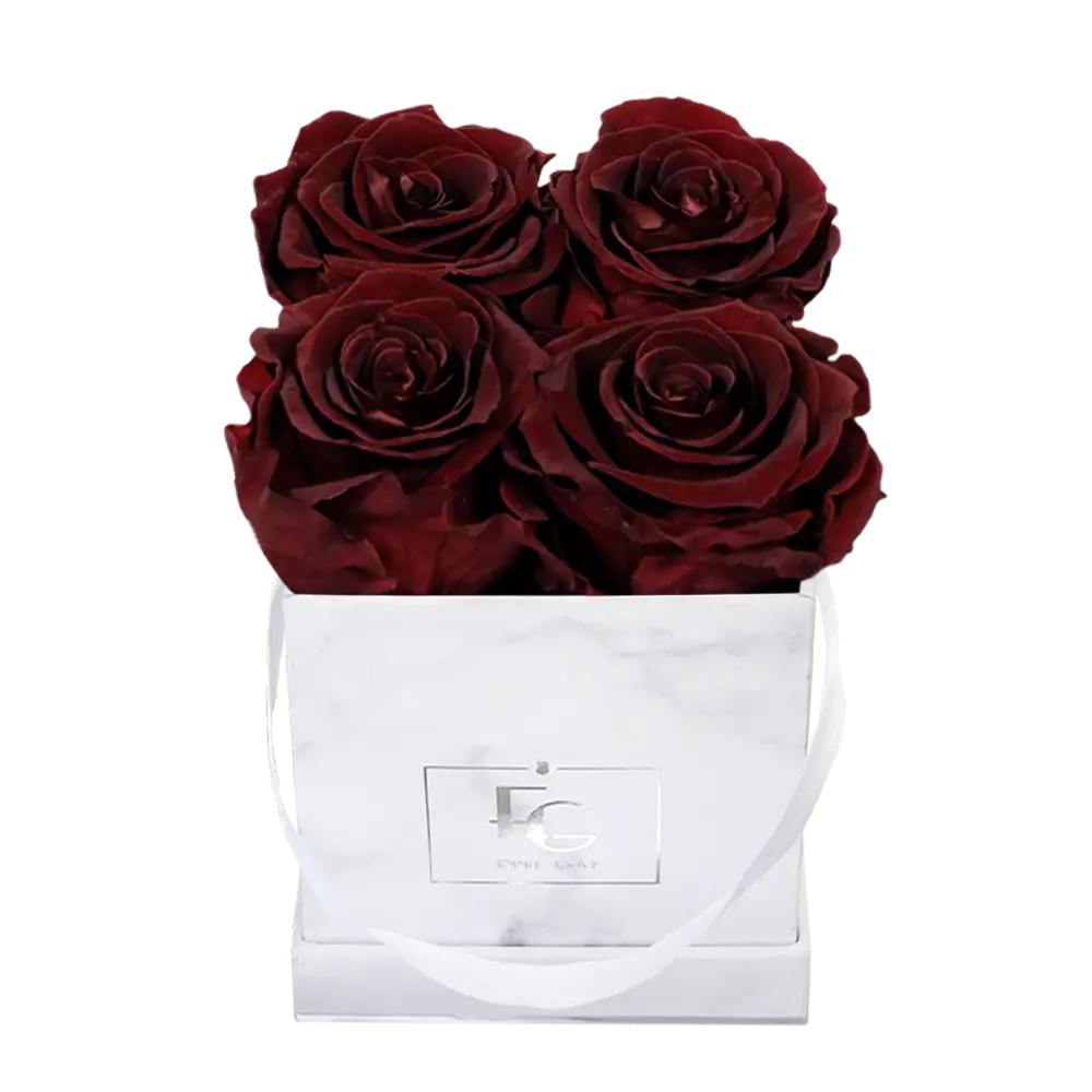 Classic Infinity Square Rosebox XS – Preserved Roses Up to 3 Years – Rose Box Burgungy by Flor de Oro | Customizable Luxury Jewelry
