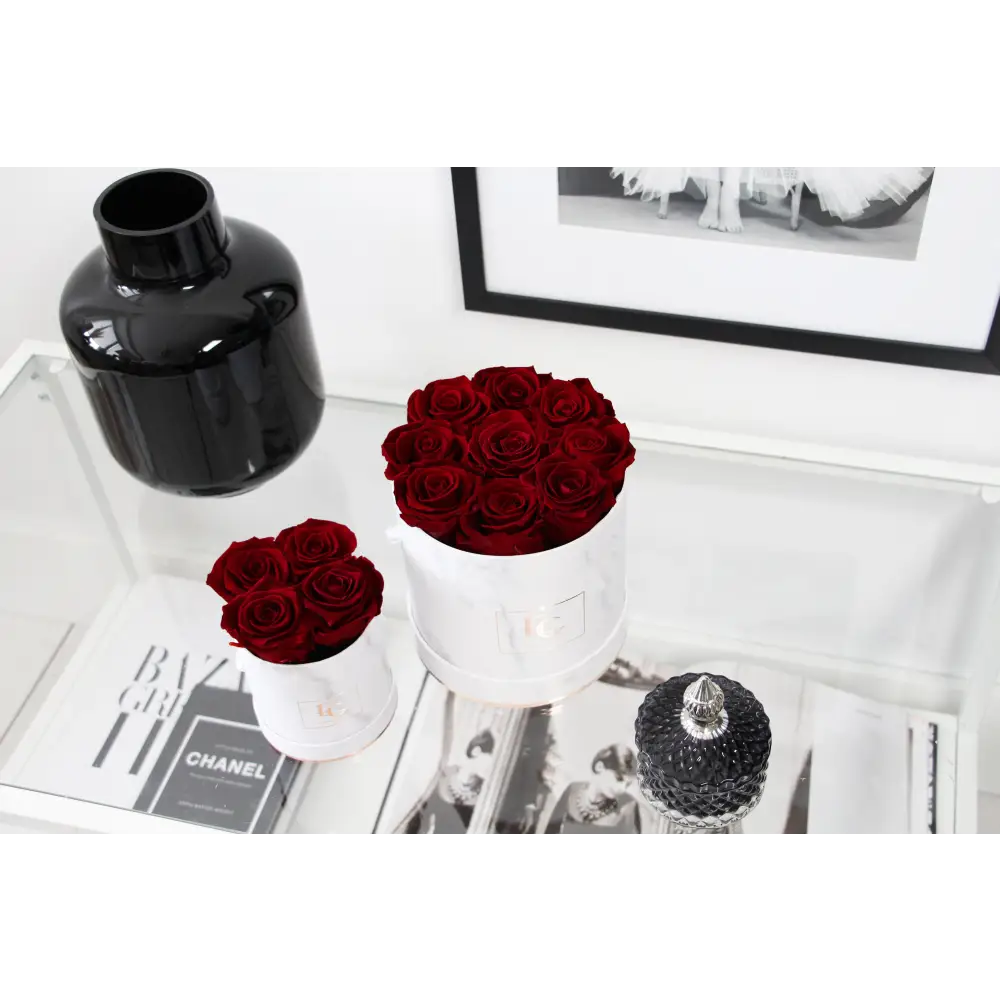Classic Infinity Square Rosebox XS – Preserved Roses Up to 3 Years – Rose Box Burgungy by Flor de Oro | Customizable Luxury Jewelry