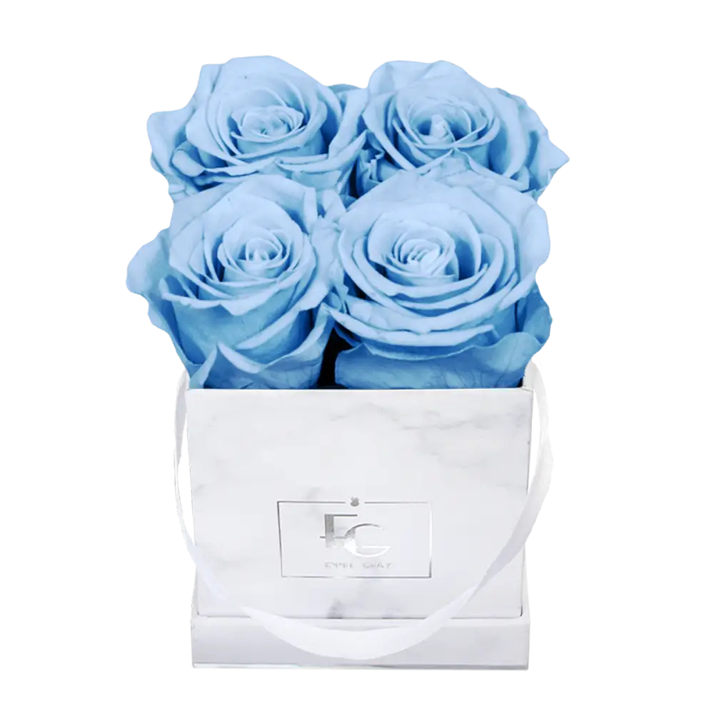 Classic Infinity Square Rosebox XS – Preserved Roses Up to 3 Years – Rose Box Baby Blue by Flor de Oro | Customizable Luxury Jewelry
