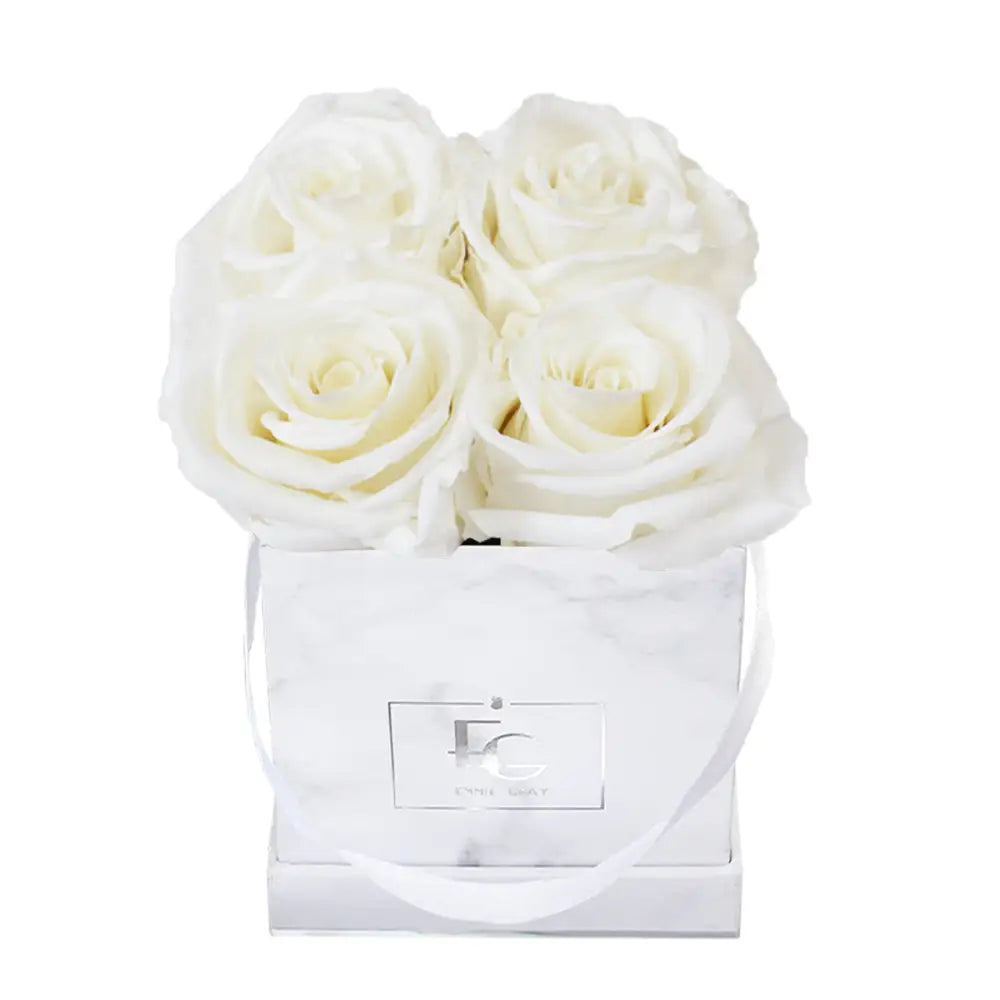 Classic Infinity Square Rosebox XS – Preserved Roses Up to 3 Years – Rose Box Pure White by Flor de Oro | Customizable Luxury Jewelry