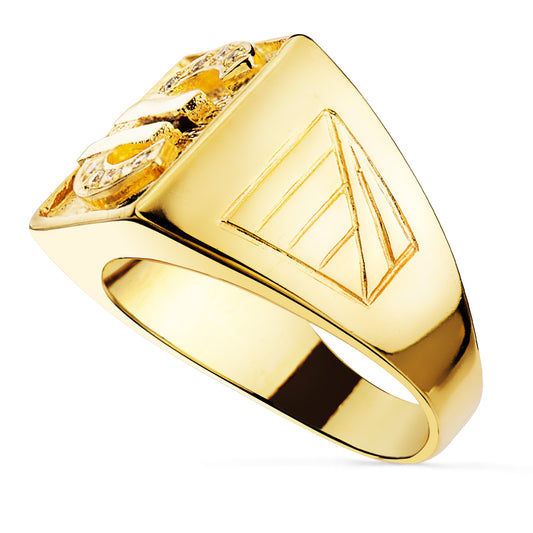 18K Yellow Gold Signet Ring with Cubic Zirconia