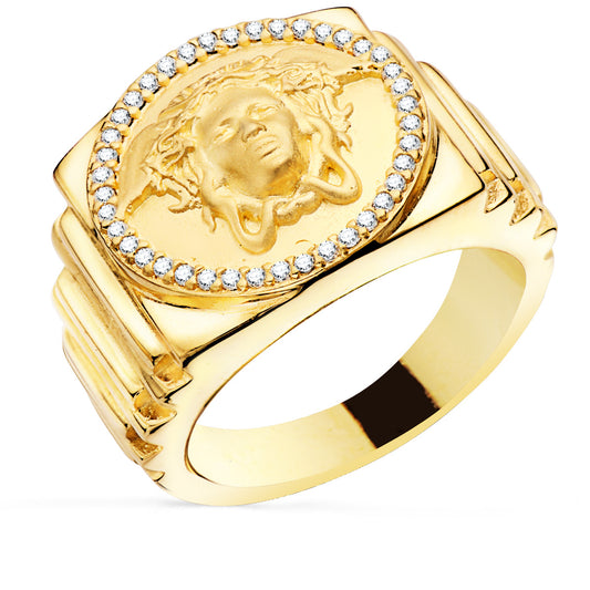 18K Yellow Gold Signet Ring with Cubic Zirconia