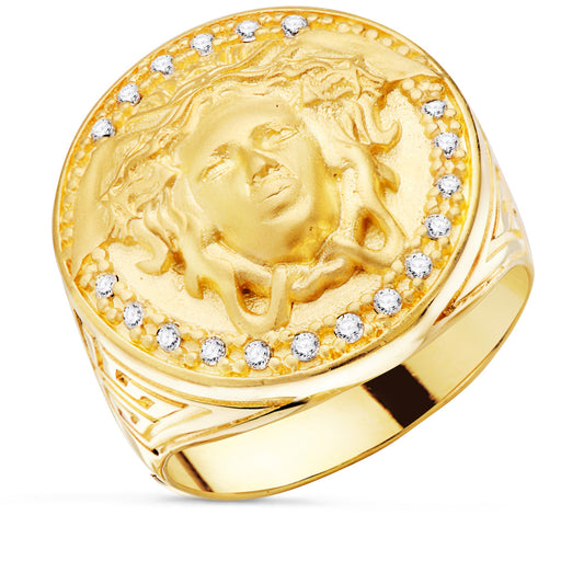 18K Yellow Gold Signet Ring with Cubic Zirconia