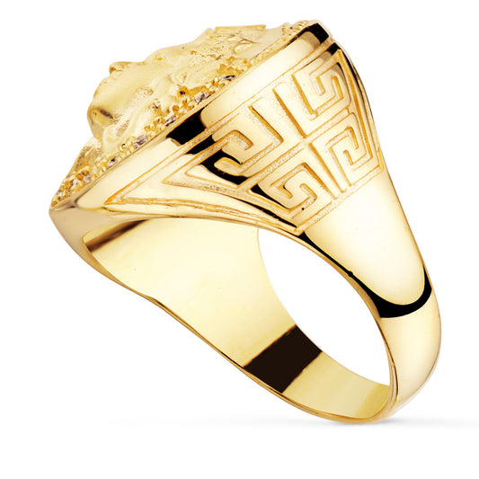 18K Yellow Gold Signet Ring with Cubic Zirconia