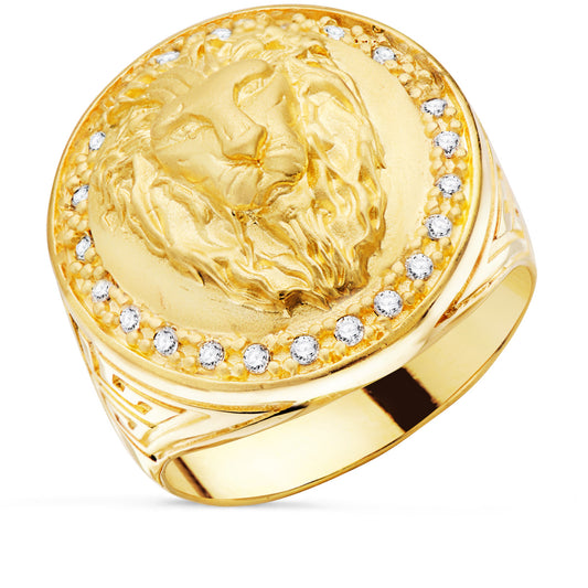 18K Yellow Gold Signet Ring with Cubic Zirconia