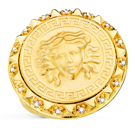 18K Yellow Gold Signet Ring with Cubic Zirconia