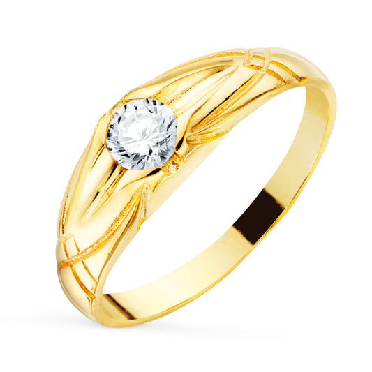 18K Yellow Gold Solitaire Ring with Cubic Zirconia