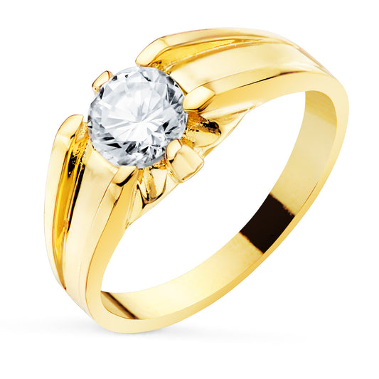 18K Yellow Gold Solitaire Ring with Cubic Zirconia