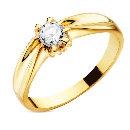 18K Yellow Gold Solitaire Ring with Cubic Zirconia