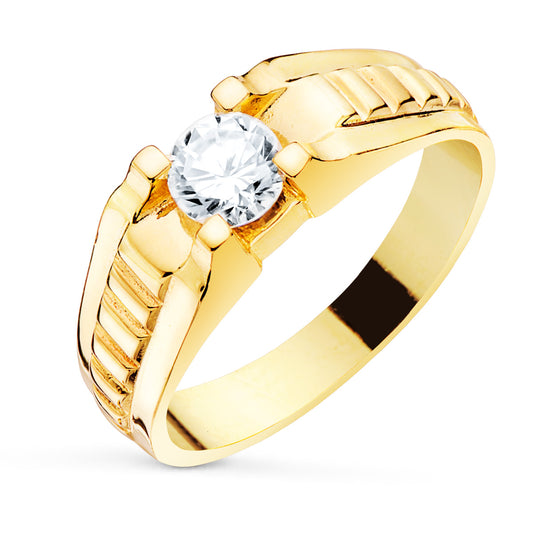 18K Yellow Gold Solitaire Ring with Cubic Zirconia
