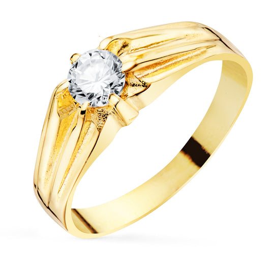 18K Yellow Gold Solitaire Ring with Cubic Zirconia