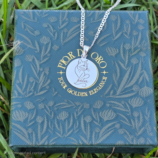 Sterling Silver Custom Cat Line-Art Pendant – 26mm Round