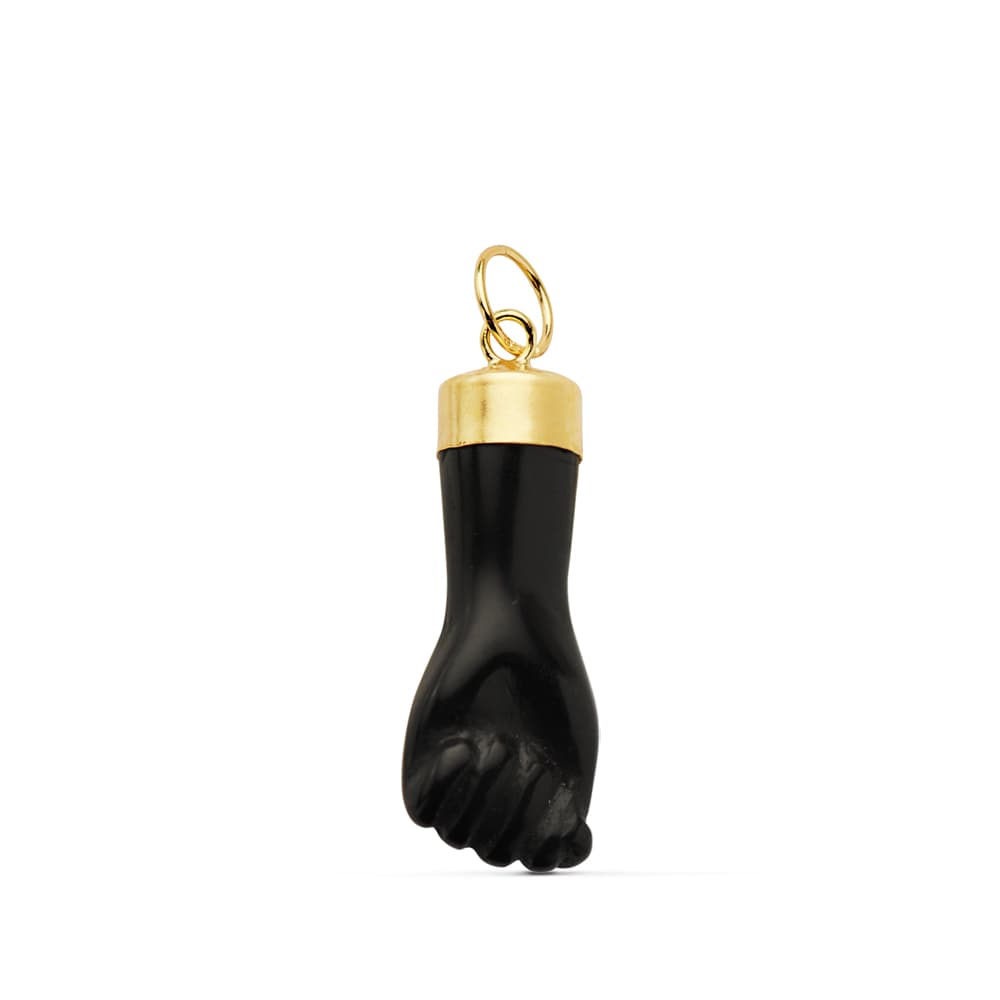 18K Yellow Gold Black Higa Hand Pendant — 19 × 8 mm