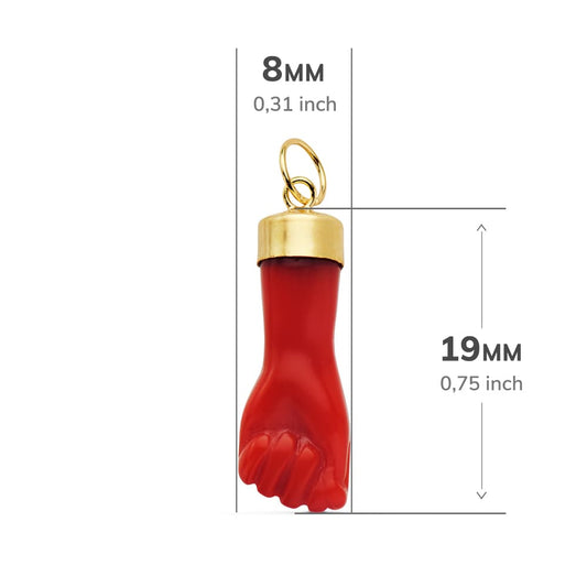 18K Yellow Gold Red Higa Hand Pendant — 19 × 8 mm
