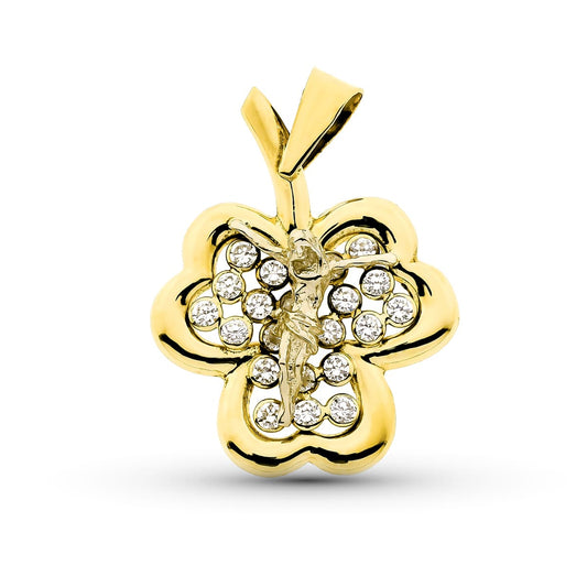 18K Yellow Gold Clover Pendant — 27 × 20 mm