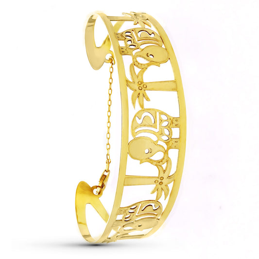 18K Yellow Gold Rigid Elephant Motif Bracelet — 20 mm
