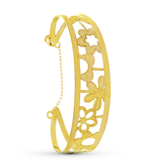 18K Yellow Gold Rigid Floral Motif Bracelet