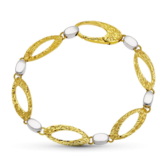 18K Two-Tone Gold Hollow Link Bracelet — 19 cm