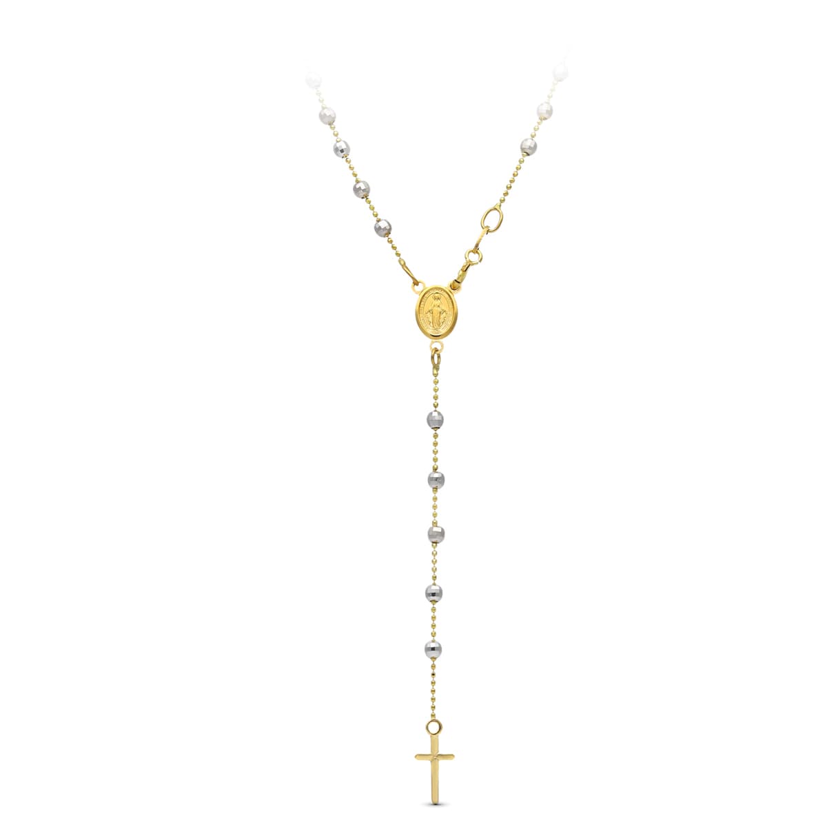 18K Two-Tone Gold Diamond-Cut Rosary Necklace — 45 cm
