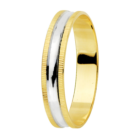 18K Two-Tone Gold Textured-Edge Wedding Band — 4 mm