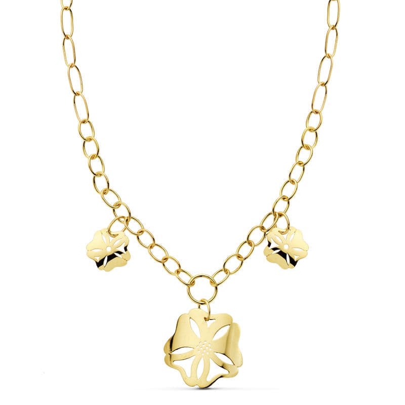 18K Yellow Gold Floral Chain Necklace — 42 cm