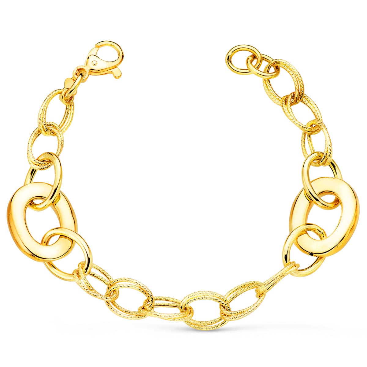 18K Yellow Gold Hollow Link Bracelet — 20 cm, 16 mm