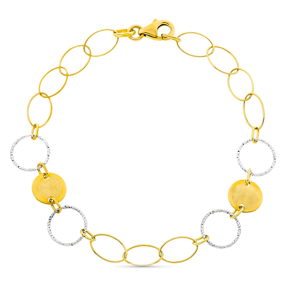 18K Two-Tone Gold Circle Bracelet — 18 cm, 9 mm