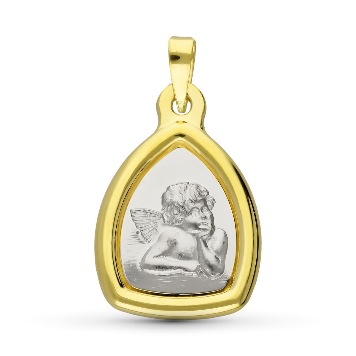 18K Two-Tone Gold Playful Angel Medallion — 24 × 16 mm