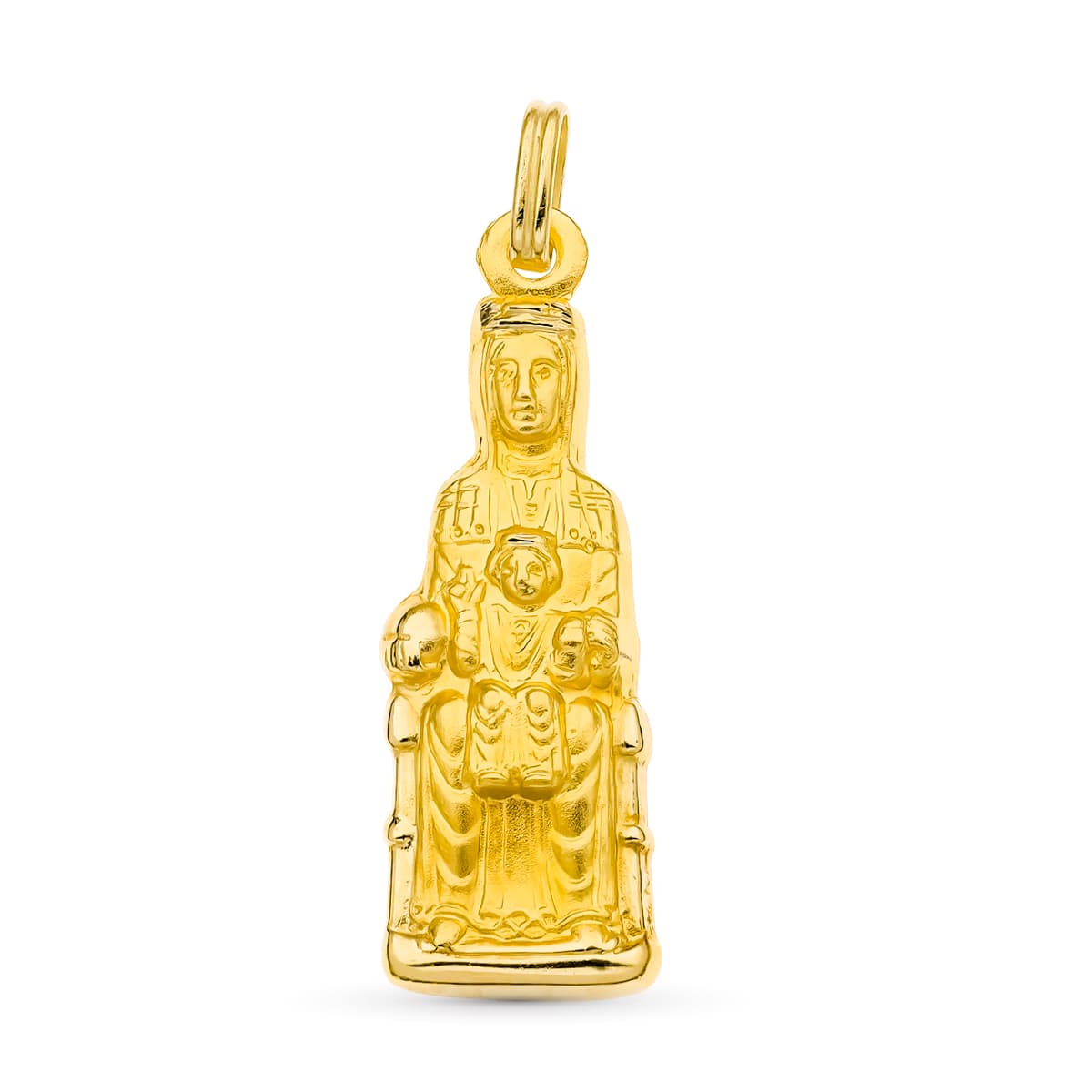 18K Yellow Gold Our Lady of Montserrat Silhouette Medallion — 34 × 11 mm