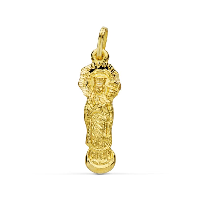 18K Yellow Gold Our Lady of Almudena Silhouette Medallion — 28 × 9 mm