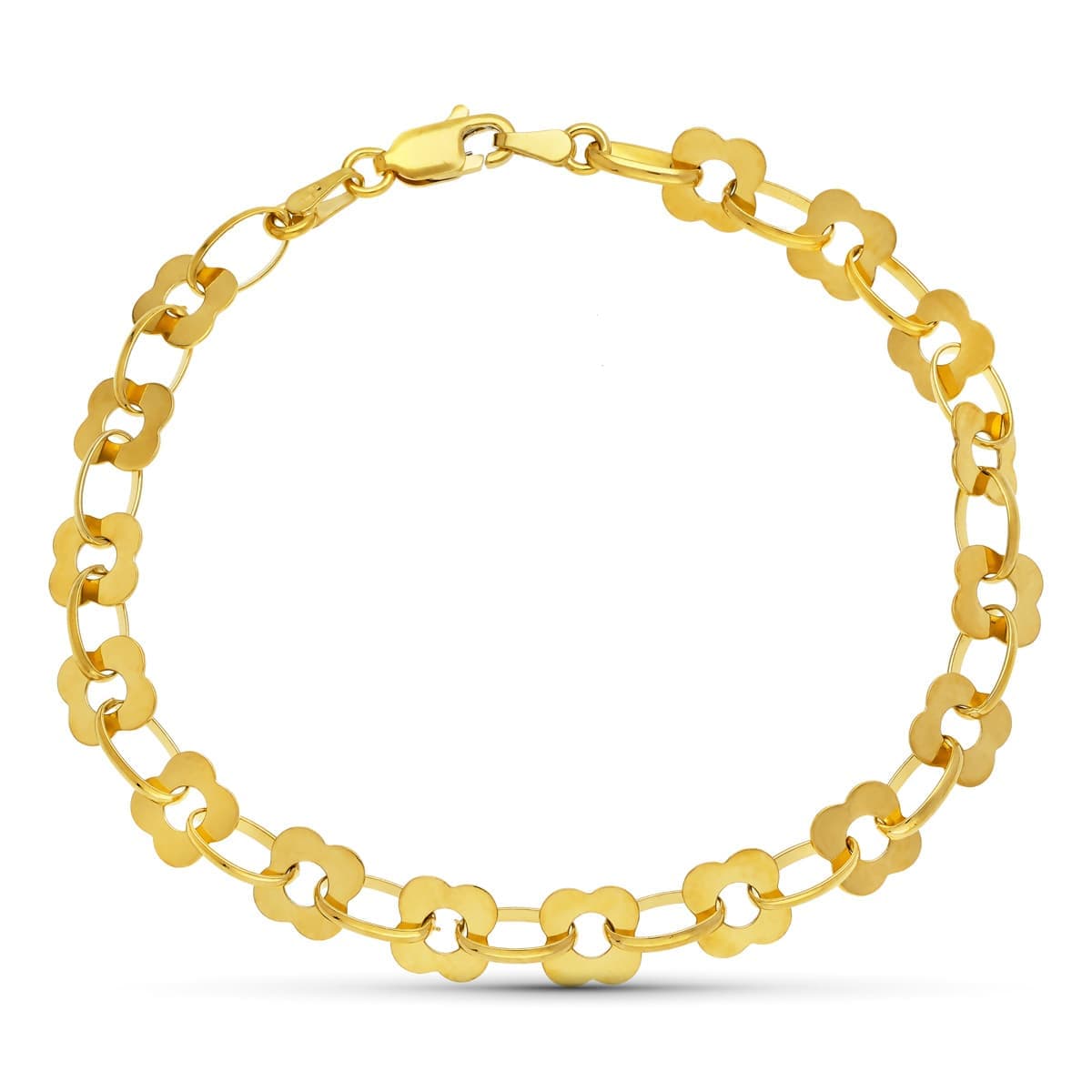 18K Yellow Gold Floral Bracelet — 19 cm, 7 mm