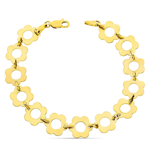 18K Yellow Gold Floral Bracelet — 19 cm, 11 mm