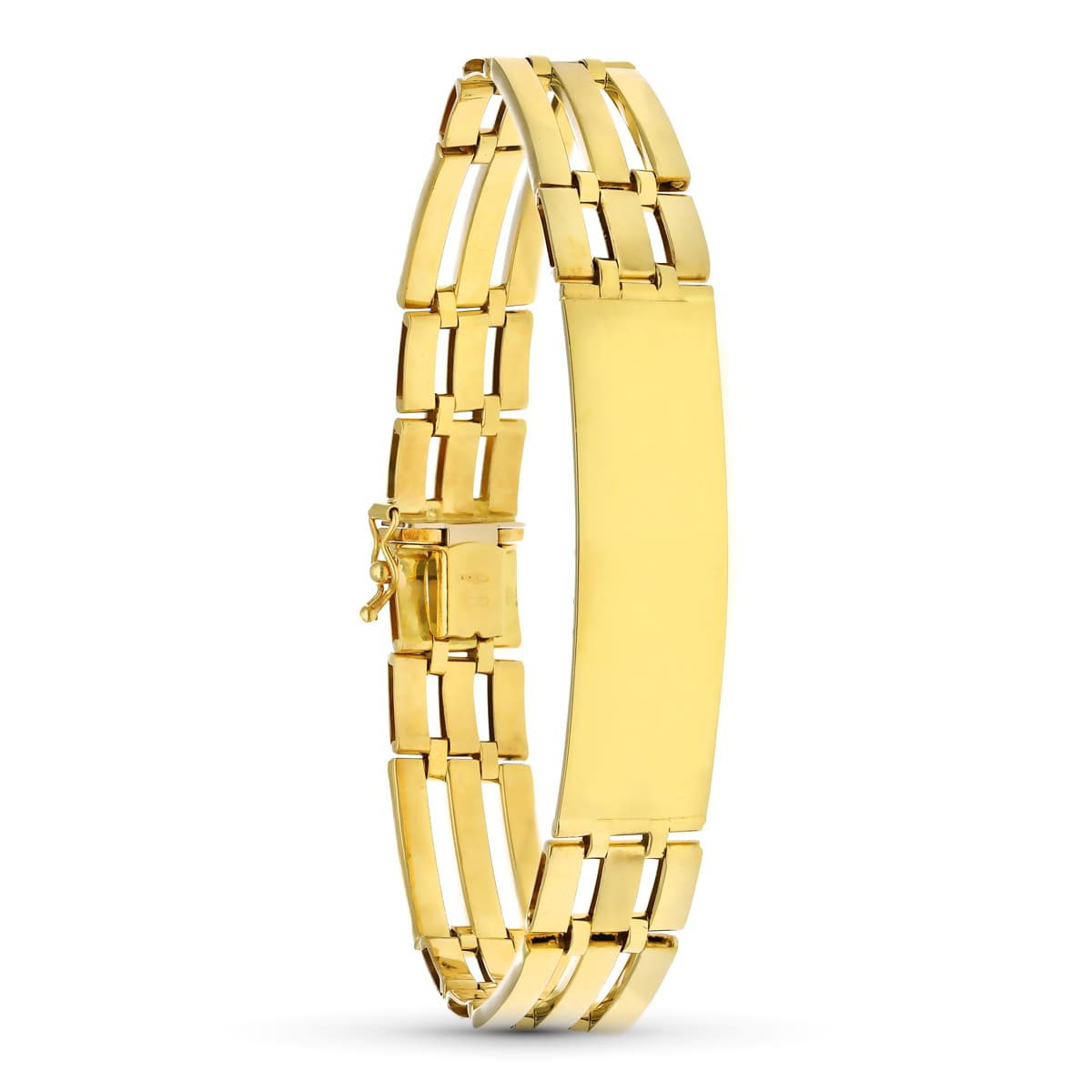 18K Yellow Gold Hollow ID Bracelet — 21.5 cm, 12 mm