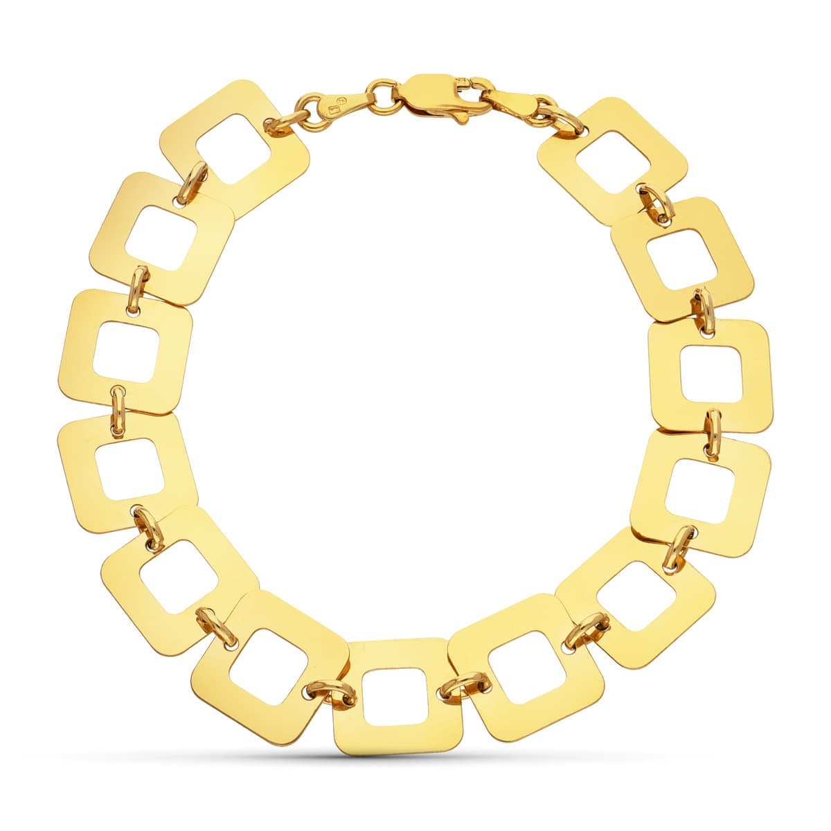 18K Yellow Gold Square Link Bracelet — 19 cm, 12 mm