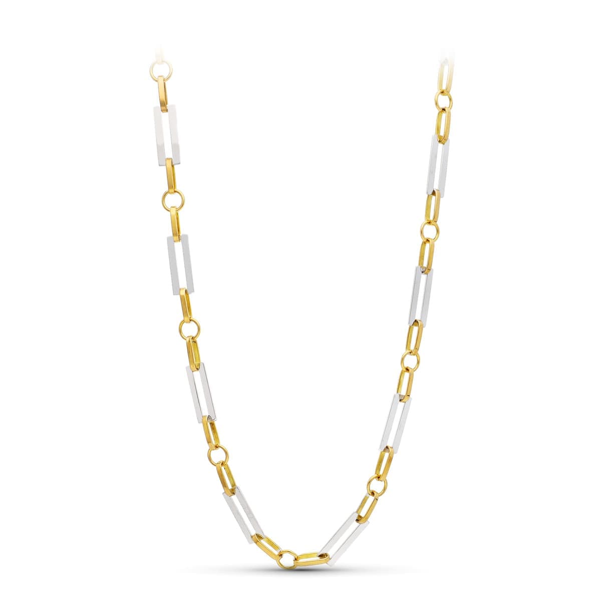 18K Two-Tone Gold Rectangular Link Necklace — 50 cm