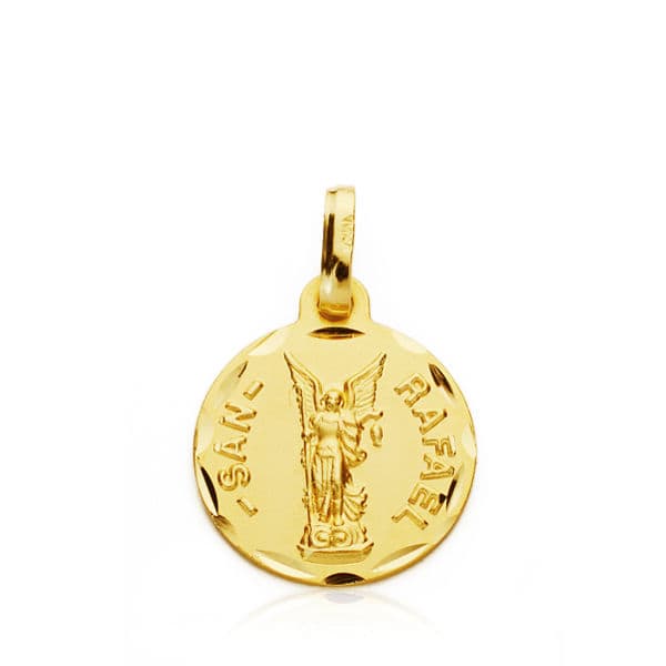 18K Yellow Gold Saint Raphael Medallion — 14 mm