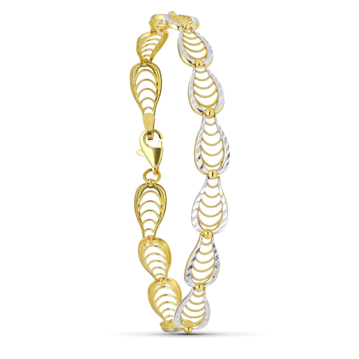 18K Two-Tone Gold Openwork Bracelet — 19 cm, 8 mm