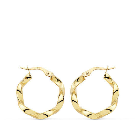 18K Yellow Gold Twisted Wire Hoop Earrings — 21 × 3 mm