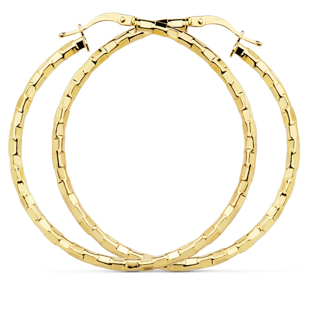 18K Yellow Gold Hollow Square Hoop Earrings — 44 mm