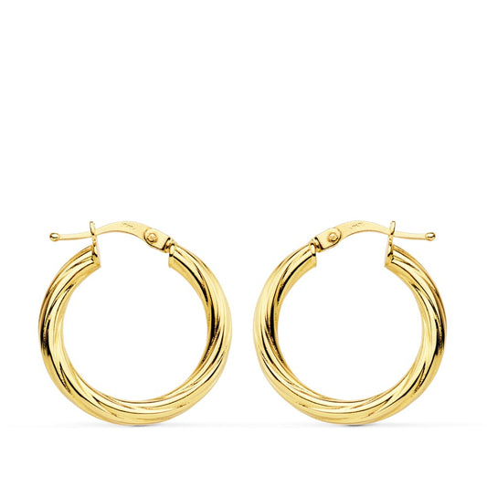18K Yellow Gold Hollow Polished Hoop Earrings — 21 mm
