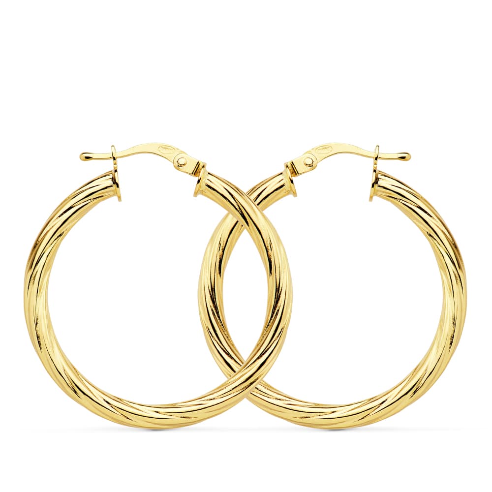 18K Yellow Gold Hollow Polished Hoop Earrings — 29 × 3 mm