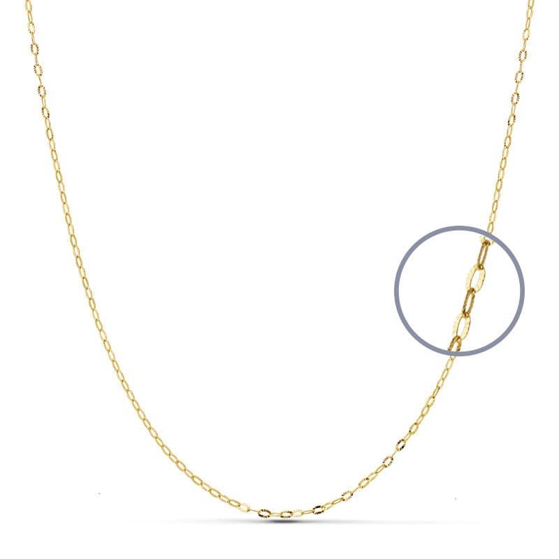 18K Yellow Gold Textured Oval Link Chain — 50 cm, 1 mm