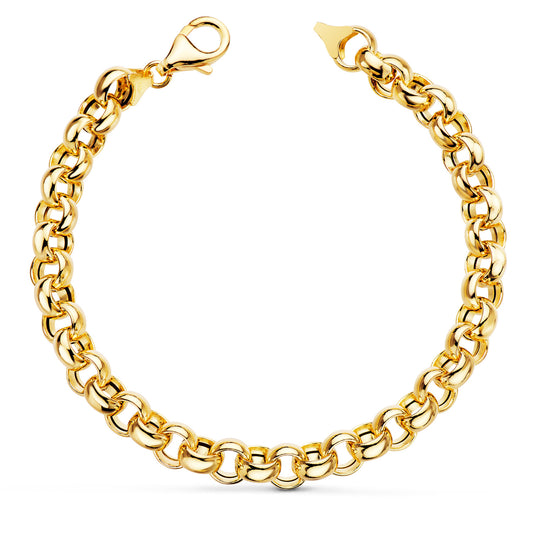 18K Yellow Gold Hollow Rolo Bracelet — 19 cm, 7 mm