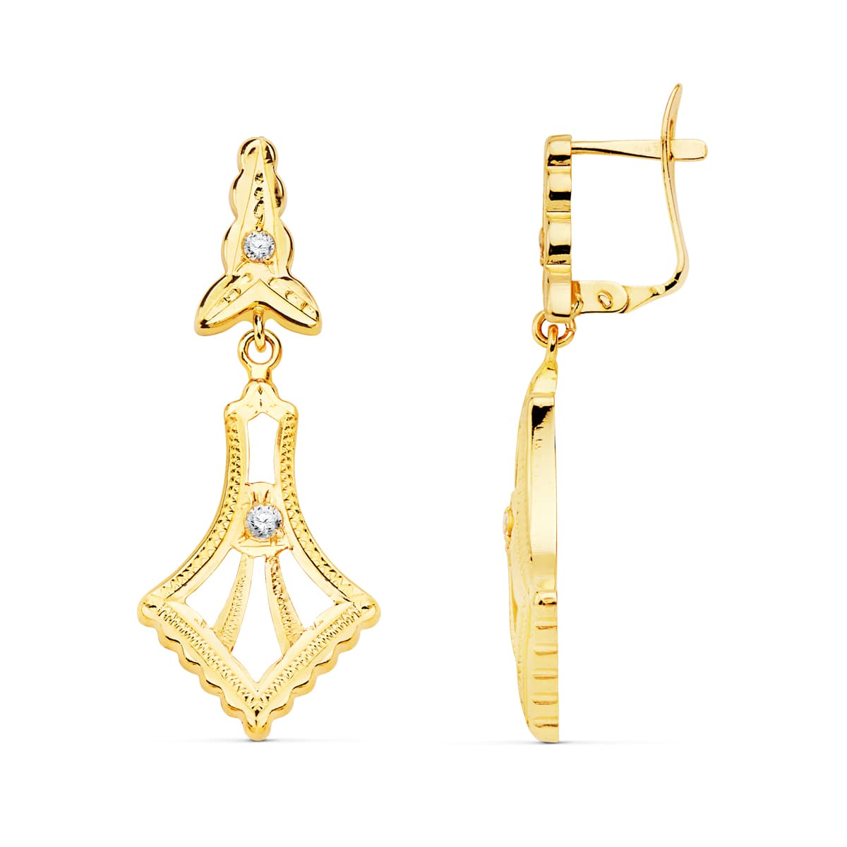 18K Yellow Gold Cubic Zirconia Earrings — 35 × 13 mm
