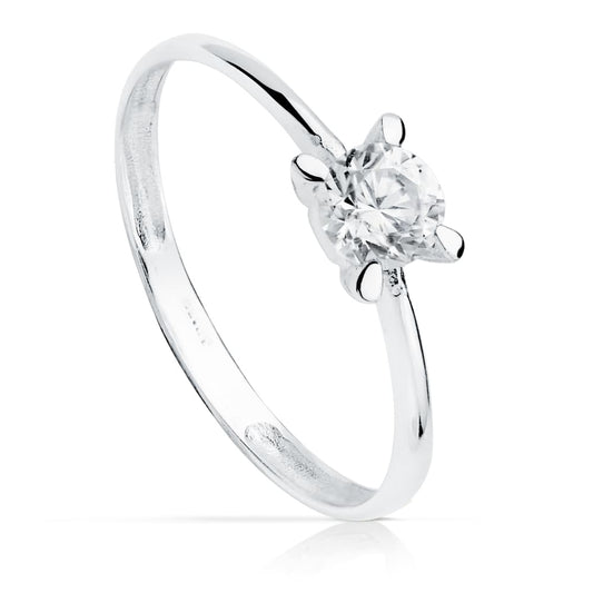 18K White Gold Solitaire Ring with Cubic Zirconia