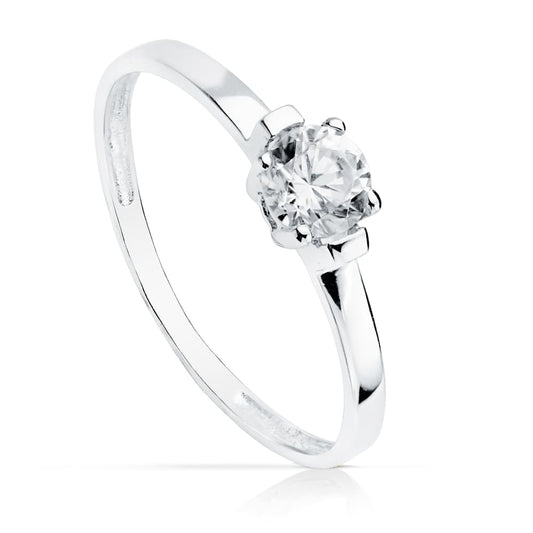 18K White Gold Solitaire Ring with Cubic Zirconia